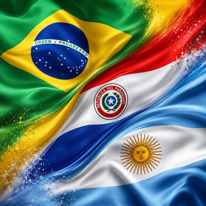 Bandeiras do Brasil, Paraguai, Argentina e Uruguai